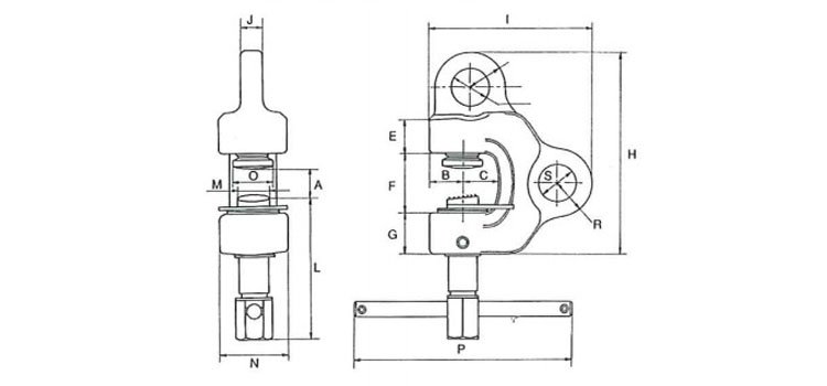 鷹牌SBT螺旋式鋼板起重鉗尺寸圖