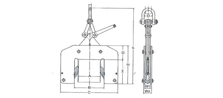 鷹牌ECHR木質梁起吊用夾鉗尺寸圖