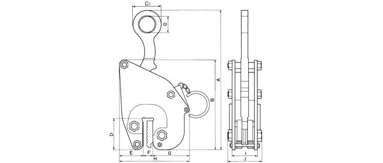 FL VA豎吊無(wú)傷鋼板夾具尺寸圖