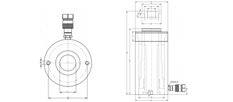 單作用中空液壓千斤頂尺寸圖