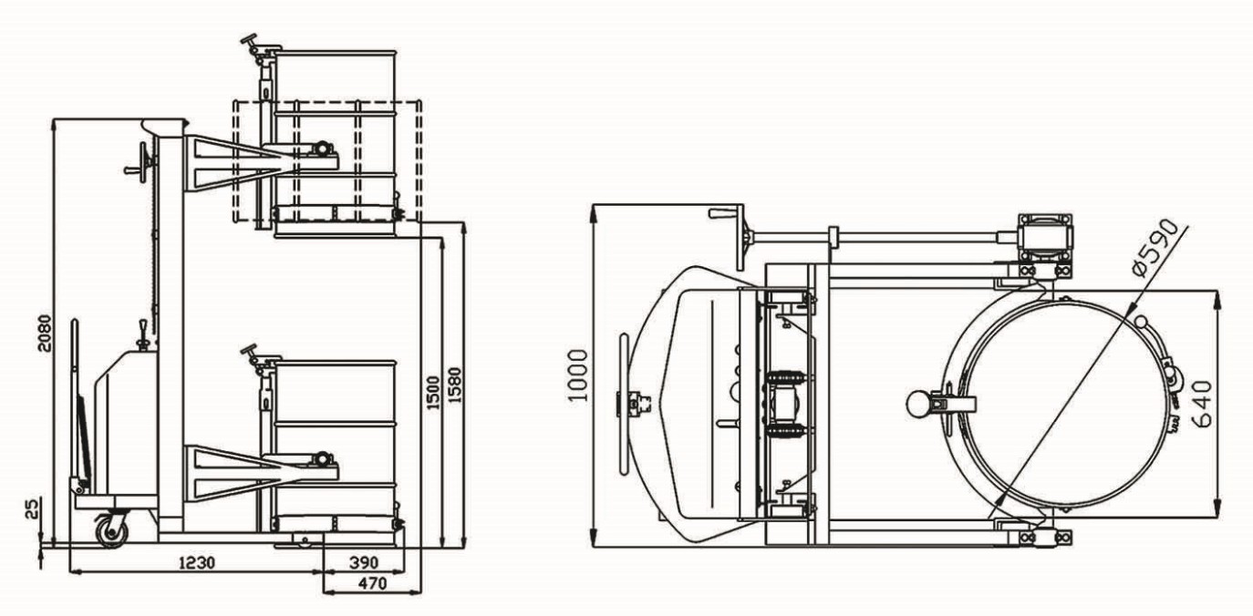 LYL520A半電動油桶翻轉(zhuǎn)車尺寸圖