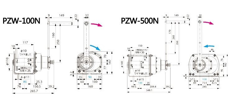 PZW不銹鋼手搖絞盤尺寸圖