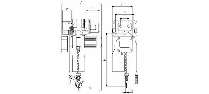 新款單速環鏈電動葫蘆尺寸圖
