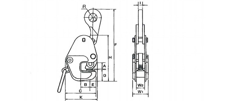 G橫吊鋼板起重鉗尺寸圖