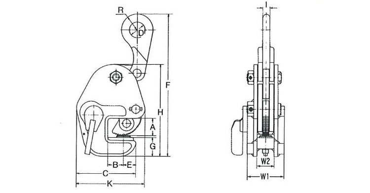 GL橫吊鋼板夾鉗尺寸圖